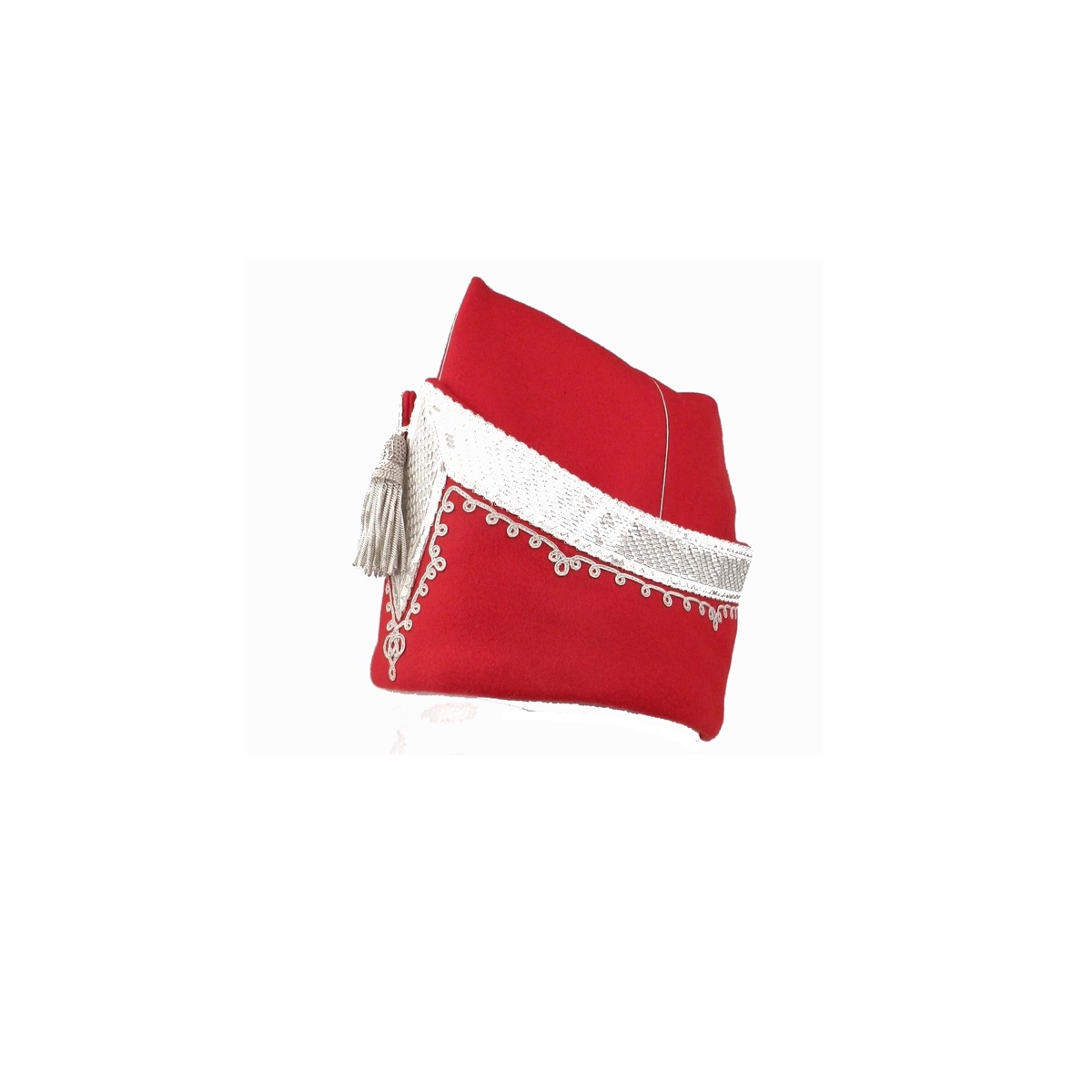 red and silver color hand embroidered with silver tassel best quality Cap Reproduction supplier